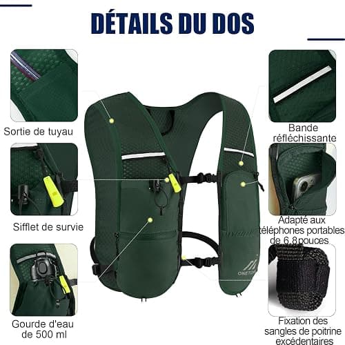 ONETOALL Gilet Hydratation Running Femme avec Flasque Running de 500 ML/Poche à Eau de 2L, Sac Hydratation Running Homme Léger 6L, Gilet Trail pour Jogging Vélo Marathon Moto, 150 g thumbnail 3