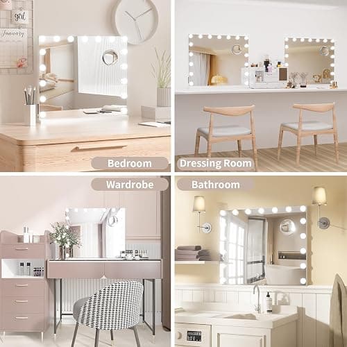 Hibtn Hollywood Vanity Mirror With Lights,50×60cm Lighted Makeup Mirror with 17 Dimmable Led Bulbs,Touchscreen Control,Tabletop,Wall Mounted,10X Magnifying White thumbnail 7