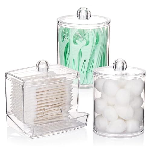 Tbestmax Qtips Dispenser Bathroom Container, 10/12 oz Big Cotton Ball Holder, Clear Plastic Apothecary Jar Organizer for Storage Cotton Swab, Floss Picks - Image 1