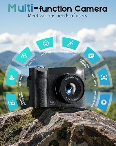4K Digital Camera for Photography, 50MP Vlogging Camera for YouTube, Compact Cameras with 2.8" 180° Flip Screen, 16X Digital Zoom, Point and Shoot Camera with 32GB SD for Beginners, Travel, Family thumbnail 4