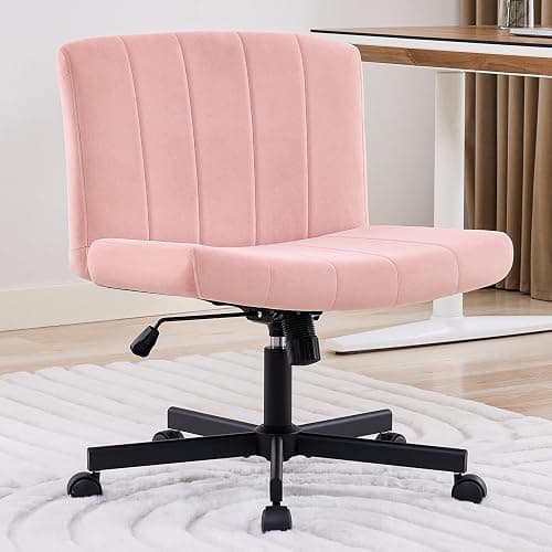 amseatec Criss Cross Office Chair with Wheels, Fabric Makeup Vanity Chair | Extra-deep 20.5" seat for cross-legged sitting. 330 lbs, SGS gas lift. 90-115° tilt, 360° swivel. Soft fabric, armless - Image 1