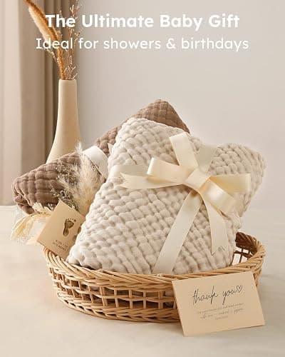 Yoofoss Hooded Baby Towels for Newborn 2 Pack 100% Muslin Organic Cotton Baby Bath Towel with Hood for Babies, Infant, Toddler and Kids, 32x32Inch, Soft and Absorbent Newborn Essential, Beige&Coffee thumbnail 5