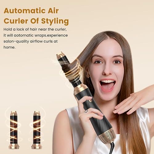 5 in 1 Hair Styler Airbrush 5 in 1 Airstyler Multi-Blow Dryer Brush Set with Curl, Straighten, Wavy, Smooth, Magic Styler for All Hair Types and Lengths - Black 02 thumbnail 3