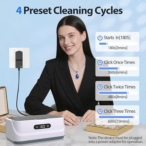 Klivvio Ultrasonic Jewelry Cleaner: 48Khz Ring Cleaner Ultrasonic Machine with Digital Timer, 4 Cleaning Modes, 24W Sonic Cleaner for Jewelry, Glasses, Retainer, Watch Strap, Home & Travel Use, 13.5oz thumbnail 5