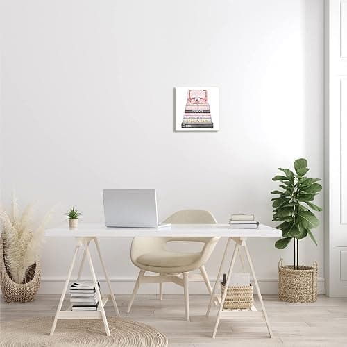 Stupell Industries Watercolor High Fashion Bookstack Padded Pink Bag Wall Plaque Art, 12 x 12, Pink, for Bedroom thumbnail 8