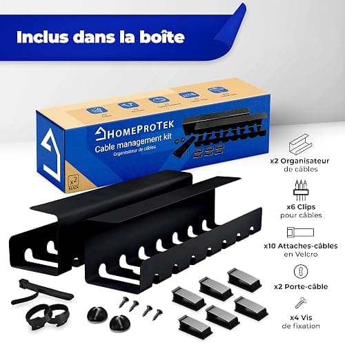HOMEPROTEK Chemin de Cable Management Bureau pour Une Gestion de câbles ordonnée - Goulotte Passe Cable Bureau Durable - Kit Câble Management Haute Qualité avec Installation Facile (x2 Noir) thumbnail 8