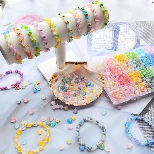 1000Pcs Matte Acrylic Star Beads Hart Beads for Jewelry Making Frosted Gold Foil Acrylic Beads Pastel Beads Colorful Assorted Bead Cute Aesthetic Kawaii Bead for Bracelet DIY Craft Earring Phone Charm thumbnail 2