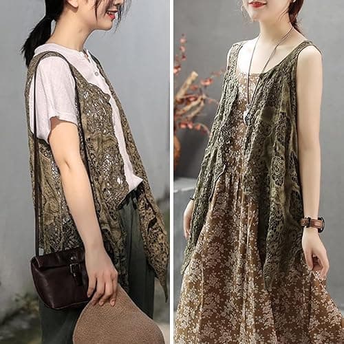Flygo Women's Open Front Cotton Crochet Lace Boho Hippie Butterfly Vest Cardigan Coverup Sleeveless Irregular Hem thumbnail 3