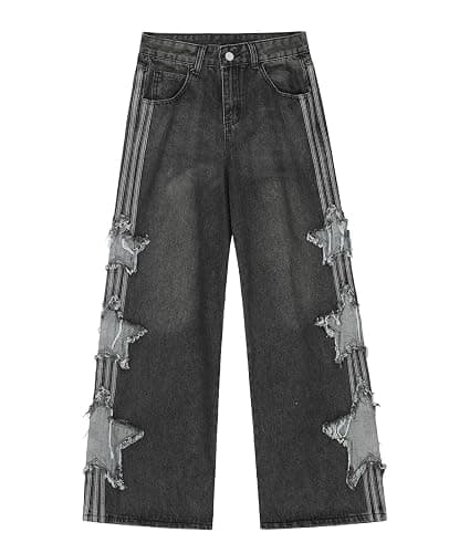 Lafaguw Baggy Jeans for Woman Girls Star Patchwork High Waist Cute Jean Streetwear Loose Pants Grunge Emo Clothing thumbnail 4