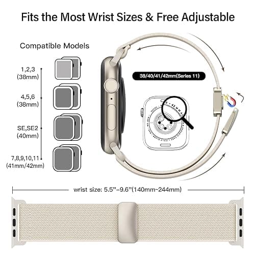 Stretchy Nylon Band Compatible with Apple Watch Bands 40mm 38mm 42mm 41mm 44mm 45mm 46mm 49mm Women Men, Magnetic Waterproof Breathable Soft Sport Loop Strap for iWatch Series 11 10 9-1 Ultra 3 SE thumbnail 2