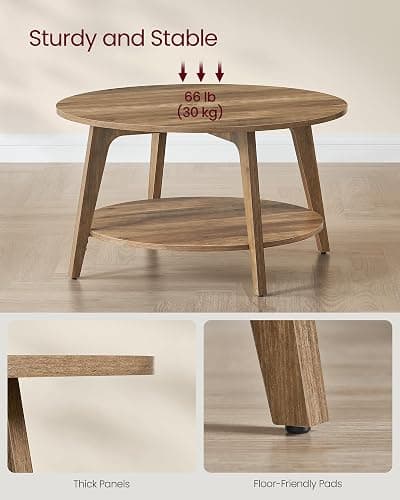 VASAGLE MAEZO Collection - Round Coffee Table, 2-Tier Center Table with Storage, Tapered Legs, Curved Transitions, 31.5 Dia. x 17.7 H Inches, Easy Assembly, for Living Room, Honey Brown ULCT243K41 thumbnail 7