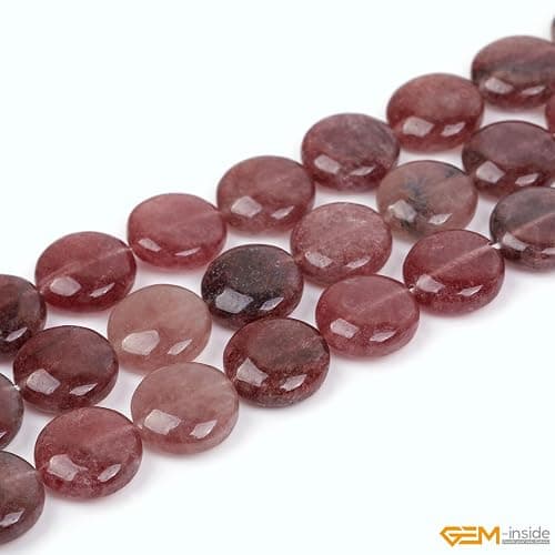 GEM-Inside Natural 20mm Coin Pink Rose Cherry Quartz Gemstone Loose Beads Energy Stone Handmade Beads for Jewelry Making Jewelry Beading Supplies for Women thumbnail 3