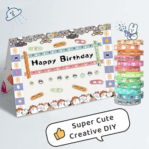 WAPETASHI Cute Washi Tape Set - 24 Rolls Kawaii Animals Gold Foil Decorative Masking Tape for Journaling, Scrapbooking, Kids DIY Crafts, Aesthetic Supplies, Planners, Bullet Journal thumbnail 7