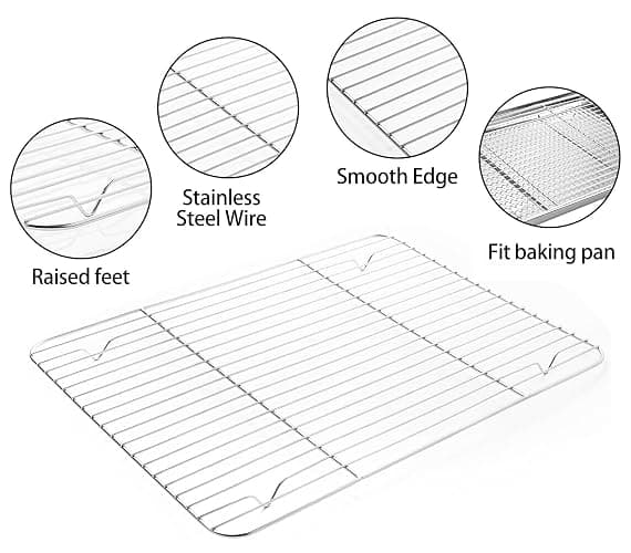 Stainless Steel Baking Sheet Tray Cooling Rack with Silicone Baking Mat Set, Cookie Pan with Cooling Rack, Set of 9 (3 Sheets + 3 Racks + 3 Mats), 10/12/16 Inch, Easy Clean thumbnail 4