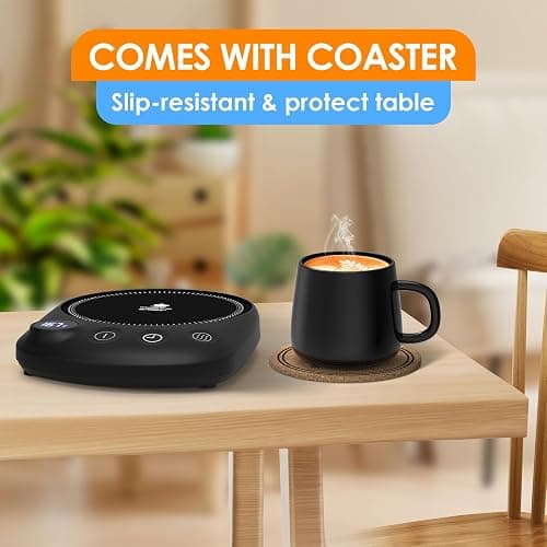 KitchekShop Coffee Mug Warmer - Fastest Heating & Highest Temperature, Coffee Cup Warmer for Desk Auto Shut Off, 4 Temp Settings & 1-12H Timer, Smart Electric Beverage Warmer for Coffee, Tea (Black) thumbnail 6