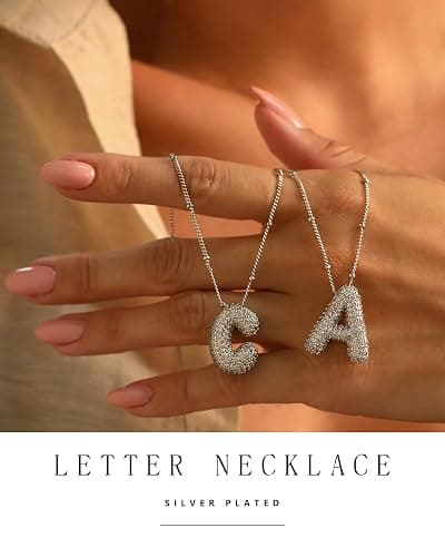 CCINPPY Letter Necklace, 14k Gold Plated Bubble Balloon Dainty Necklace for Women, Chunky Initial Charm Pendant Name Necklace Personalized thumbnail 6