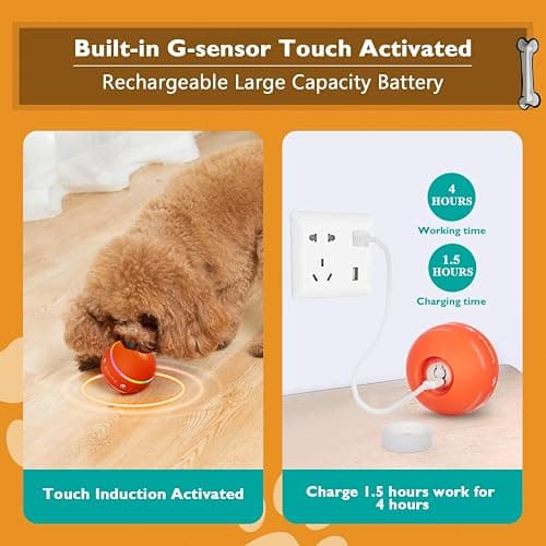 PetDroid Interactive Dog Toys Dog Ball,[2025 Newly Upgraded] Durable Motion Activated Automatic Rolling Ball Toys for/Small/Medium/Large Dogs,USB Rechargeable(Orange) thumbnail 3