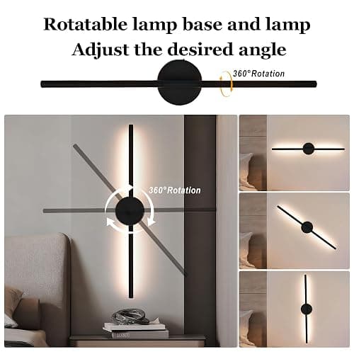 38°GARDEN Black Battery Operated Wall Sconces Set of 2 360° Rotate Dimmable LED Wall Lamps 19.6 Inch Wireless Rechargeable Wall Lights with Remote Control thumbnail 3