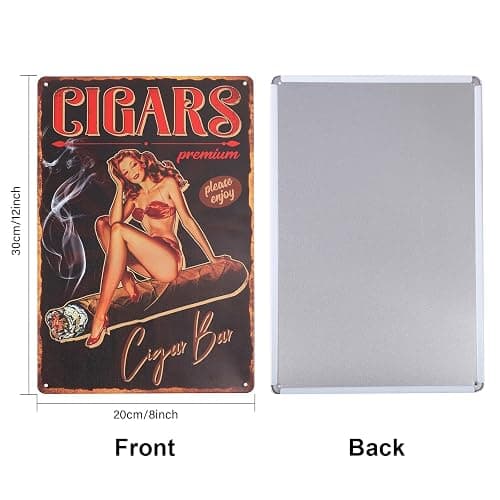 GLOBLELAND Vintage Pin Up Lady Metal Tin Sign 8×12inch Retro Cigar Funny Tin Room Door Sign Cave Signs Art Plaque Poster Wall Decor for Home Bars Cafe Pubs Club Decoration thumbnail 3
