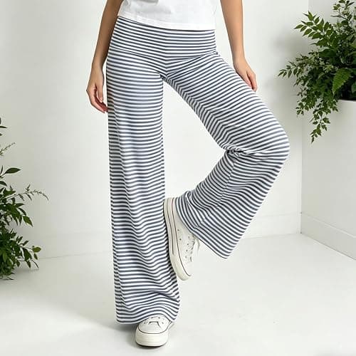 SUEER Women Y2K Fold Over Yoga Pants Elastic Low Waist Contrast Color Straight Wide Leg Soft Sweatpants thumbnail 3