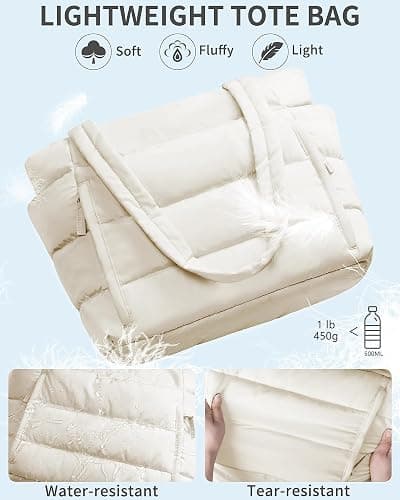 Puffer Tote Bag for Women, Lightweight Puffy Work Handbag Teacher Nurse Quilted Shoulder Bag for School Travel Gym thumbnail 5