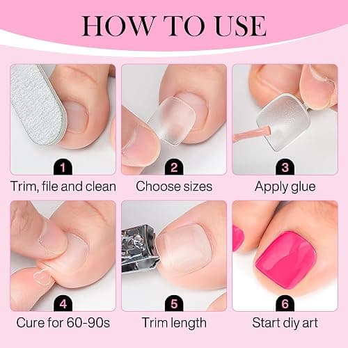 Luckyfairy Square Toe Nail Tips, 504Pcs 15 Sizes Full Cover Press On Toenails for Women, Long Wider Pre-etched Double Matte Fake Toenails for Big Toe Nail Extensions Home DIY Salon Soak Off thumbnail 7