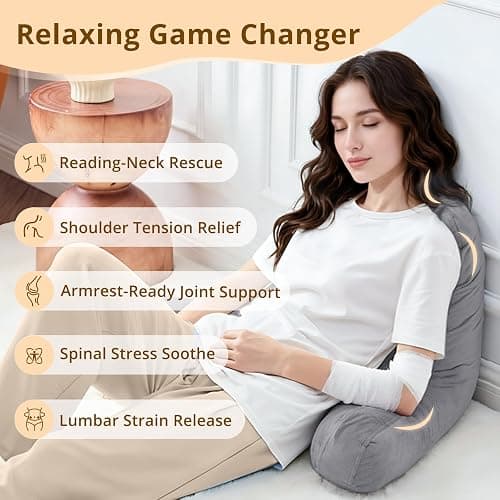 Sasttie Reading Pillows for Sitting in Bed Adult, Velvet Back Pillow Bed Sitting Up, Back-Rest Support Cushion for Sit Up on Couch, Sofa, and Floor, Dorm Essentials, Oeko-Tex Certified, Dark Grey thumbnail 6