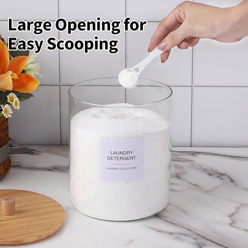 TIPGO Glass Jars and Acrylic Dryer Sheet Holder, Laundry Pods Container with Bamboo Lid and 27 Labels, Powder Detergent Containers for Laundry Room Organization, Storage Jars Set (3 Pack) thumbnail 7