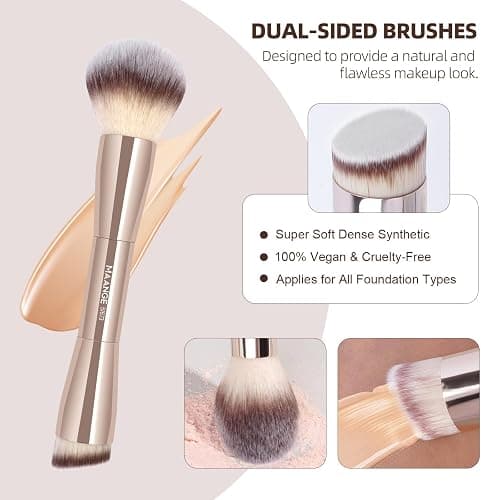 MAANGE 20 PCS Foundation Makeup Brush Set, Double-ended Kabuki Contour Brush for Liquid Powder Concealer Blending Blush Face Makeup Tools (Gold) thumbnail 3