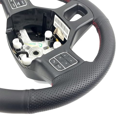 Black Side Perforated Leather Red Marker Steering Wheel Protector Cover Hand-Stitch on Wrap Fit for Dodge Ram Heavy Duty 1500/2500/3500/4500/5500 2013-2019 (Red Mark Strip) thumbnail 8