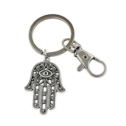 Hyning Silver Hamsa Keychain-Hamsa Keychain, Double Eye Hand Keychain Charm Choker Keychain. Choker. Hamsa, Buddha, Crescent Moon thumbnail 2
