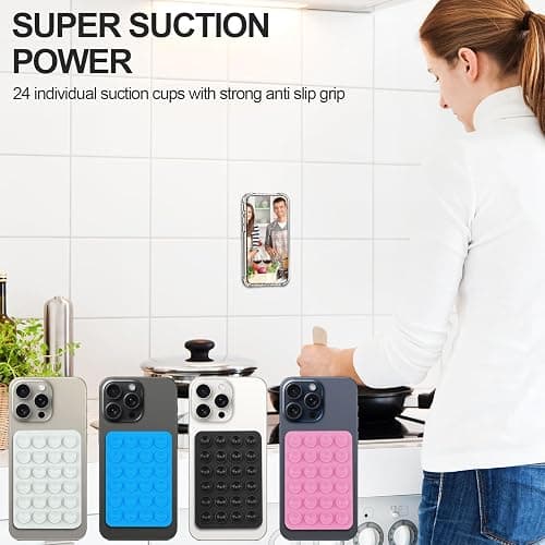 NiceBest Ventose per Telefono, 4 Pezzi Ventosa per Telefono, Silicone Ventosa per Cellulare, Supporto Adatto per Selfie Video e Utilizzo a Mani Libere(Nero + Blu + Bianco + Rosa) thumbnail 4