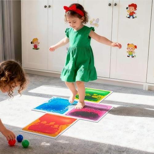 Art3d Lot de 4 Dalles de Sol Sensorielles Liquides | 30 x 30 cm,pour Salle de Jeux et Piste de Danse,Carrés,Multicolore thumbnail 2