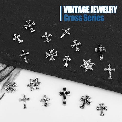 Artdone Nail Art Studs Kit, 3D Silver Cross Nail Charms and Star Gems Bulk Nail Jewels Shiny Crosses for DIY Professional Manicures Decoration thumbnail 4