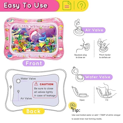 Infinno Baby Water Play Mat, Tummy Time Sensory Toy for Newborn 3-9 Months | Leakproof liquid filled cushion, encourages neck strength and motor skills, easy fill and drain, infant gift idea thumbnail 8