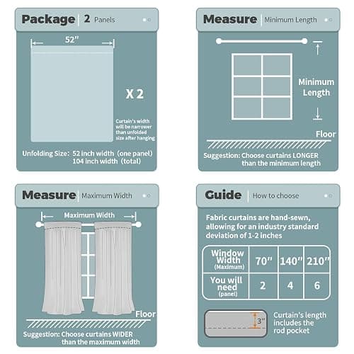 BGment White Blackout Curtains for Bedroom 63 Inch Long - Thermal Insulated Black Out Curtains Room Darkening Soundproof Rod Pocket Window Curtains for Living Room, Each Drape Panel 52 Inch Wide thumbnail 7