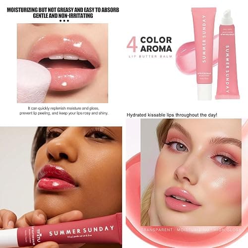 Summer Lip Balm, 4 Color Glossy Moisturizing Lip Balm - Instant Moisture and Hydration Gloss/Natural Plumping Lip thumbnail 4