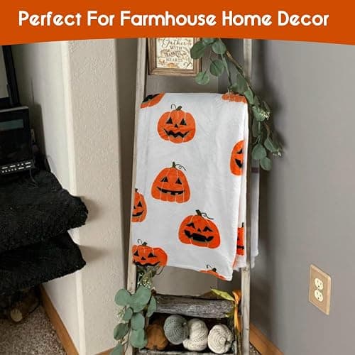 Yiyhuxf Halloween Pumpkin Face Blanket - Orange Flannel Fleece Throw for Home, Living Room, Bed, Chair Decor - 60"x50" thumbnail 3
