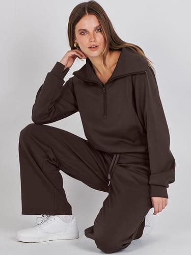 ANRABESS Women 2 Piece Outfits 2025 Fall Fashion Airport Wide Leg Pants Lounge Set Leisure Travel Vacation Clothes Sweatsuits thumbnail 7