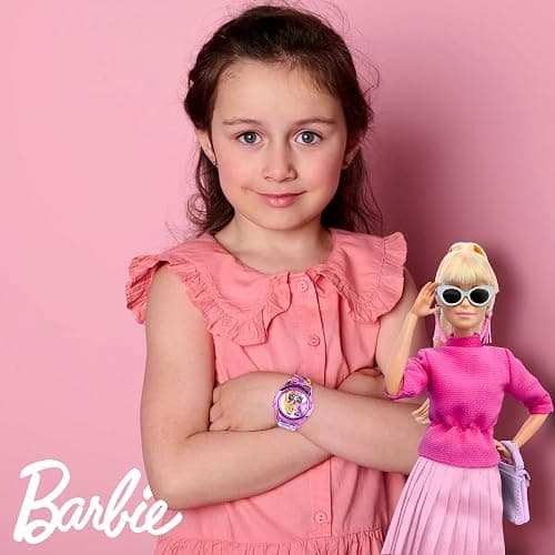 Mattel Barbie Kids Digital LCD Watch with Curved Bezel, Flashing Dial Lights and Printed Pink Strap Featuring Barbie and Unicorn Graphics Ages 4+ Fits Wrists 5.5"-8" thumbnail 4