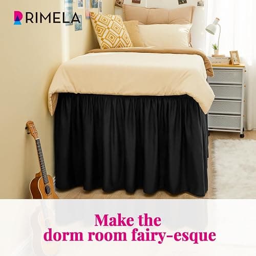 RIMELA Black Bed Skirt Twin 32 Inch Drop Silky Luxurious Fabric, Wrinkle and Fade Resistant with Adjustable Elastic Belt Easy to Install Machine Washable Dust Ruffles Bedskirt for Matress Box Spring thumbnail 6