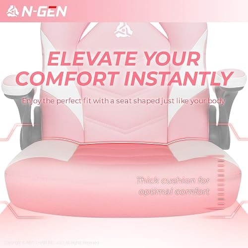 N-GEN Video Gaming Chair Ergonomic Computer Desk Office Chair with Lumbar Support Adjustable Height Swivel Wheels Flip-Up Arms PU Leather Home and Office (Pink) thumbnail 5