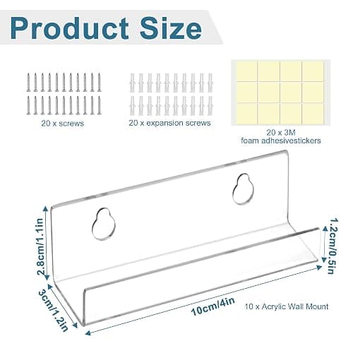 EUIOOVM 10 PCS Vinyl Wall Mount Acrylic Shelves 10CM Vinyl Record Display Stick on Shelves 4 Inch Clear CD Display in Home Office thumbnail 2