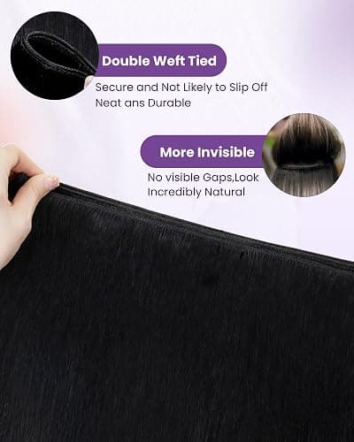 LaaVoo Tressen Extensions Echthaar Schwarz 70cm 140g Extensions Echthaar Tressen Doppelt Tressen Weft Extensions Echthaar Glatt #1 thumbnail 5