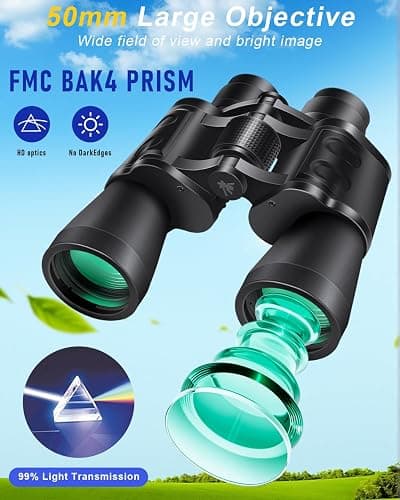 Sfeoot 20x50 Binoculars for Adults High Powered | Compact Waterproof,HD Vision,Easy Focus,BAK4 Prism,for Bird Watching, Hunting,Cruise Ship, Travel,Sport Games thumbnail 4
