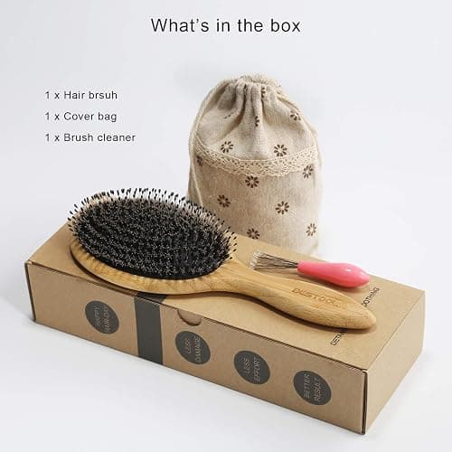 BESTOOL Hair Brush-Boar Bristle Hair Brushes Natural Bamboo Wooden Cushion Massage Anti Static Large Paddle Hairbrush for Women Men and Kid (Round) thumbnail 6