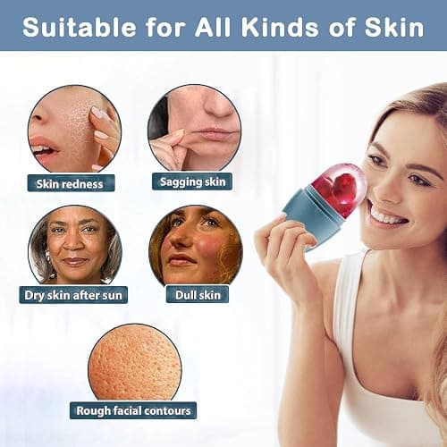 XHJRI Ice Face Roller Massager,Ice Cube Roller for Face, Eyes and Neck Naturally Conditioning and Skin Care,De-Puff Eye Bags,Reduce Migraine Pain,Reusable Massage Silicone Ice Mold (Purple) - Blue thumbnail 3