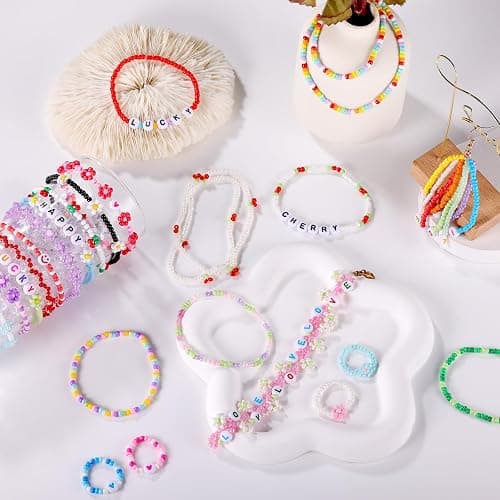 Funtopia 34000pcs+ 3mm Seed Beads for Jewelry Making, 5 Types 120 Colors Small Glass Beads for Bracelets, Friendship Bracelet Kit with Alphabet Letter Beads Smile Face Beads for DIY, Art and Craft thumbnail 7