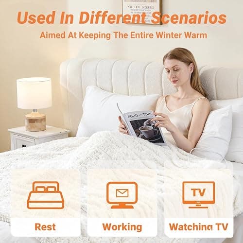 Heated Blanket Heated Throw, Electric Blanket 50"x60" Heating Blanket with 8 Hours Auto Off 10 Fast Heating Levels Machine Washable Sherpa Heated Blanket with Overheating Protection thumbnail 5