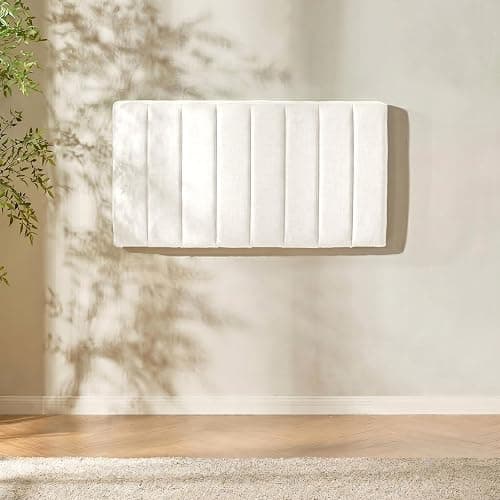 Hearth & Harbor Wall Mounted Twin Headboard Only, Bed Headboard Twin Size | Easy Assemble, Floating Peel & Stick, Upholstered Channel Stitched, 3D Wall Panels, 5 Strips of 3M Tape Included, Off White thumbnail 7